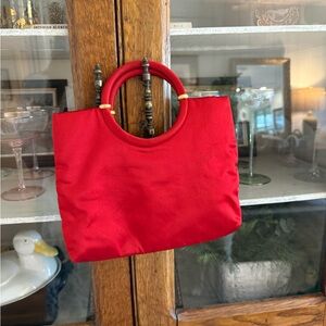 Red Tote Bag with Circular Handles - Women Bags
